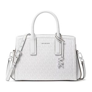 Michael Kors White Monogram Satchel Crossbody Bag Silver Hardware NWT